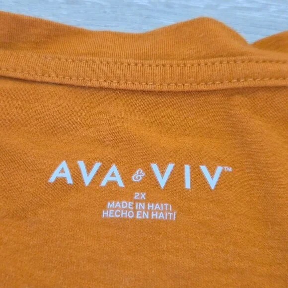 Ava & Viv Orange Long Sleeve Scoop Neck Shirt Womens Plus Size 2X - Picture 11 of 14